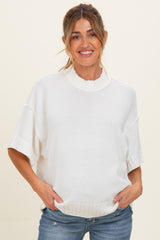 Off White Oversized Mock Neck Short Sleeve Maternity Sweater