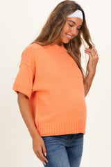 Peach Oversized Mock Neck Short Sleeve Maternity Sweater