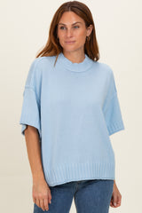 Light Blue Oversized Mock Neck Short Sleeve Maternity Sweater