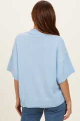 Light Blue Oversized Mock Neck Short Sleeve Sweater