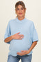 Light Blue Oversized Mock Neck Short Sleeve Maternity Sweater