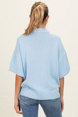 Light Blue Oversized Mock Neck Short Sleeve Maternity Sweater