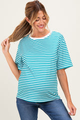 Aqua Oversized Striped Maternity Tee