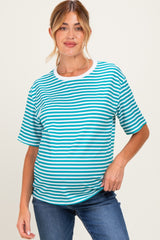 Aqua Oversized Striped Maternity Tee