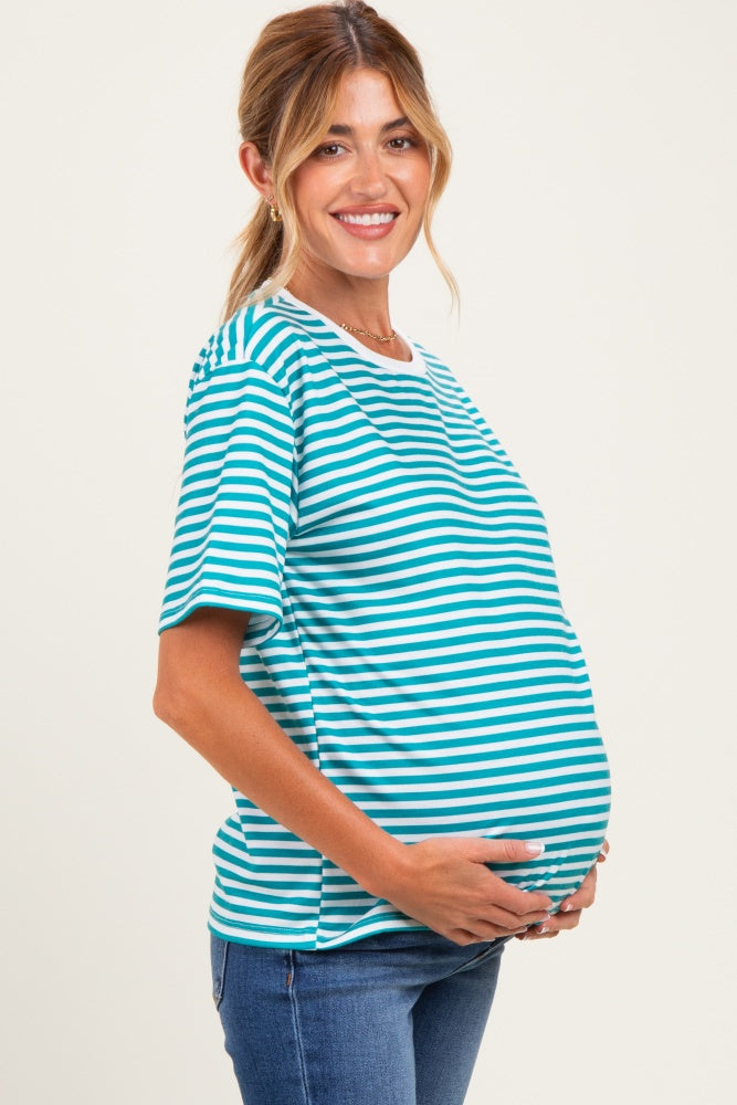 Aqua Oversized Striped Maternity Tee