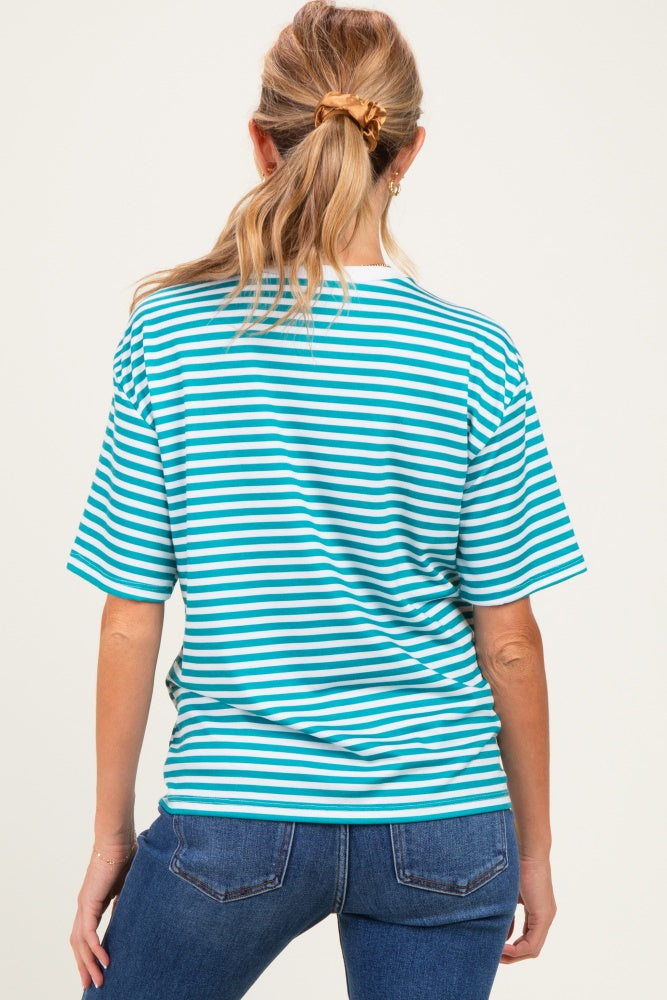 Aqua Oversized Striped Maternity Tee
