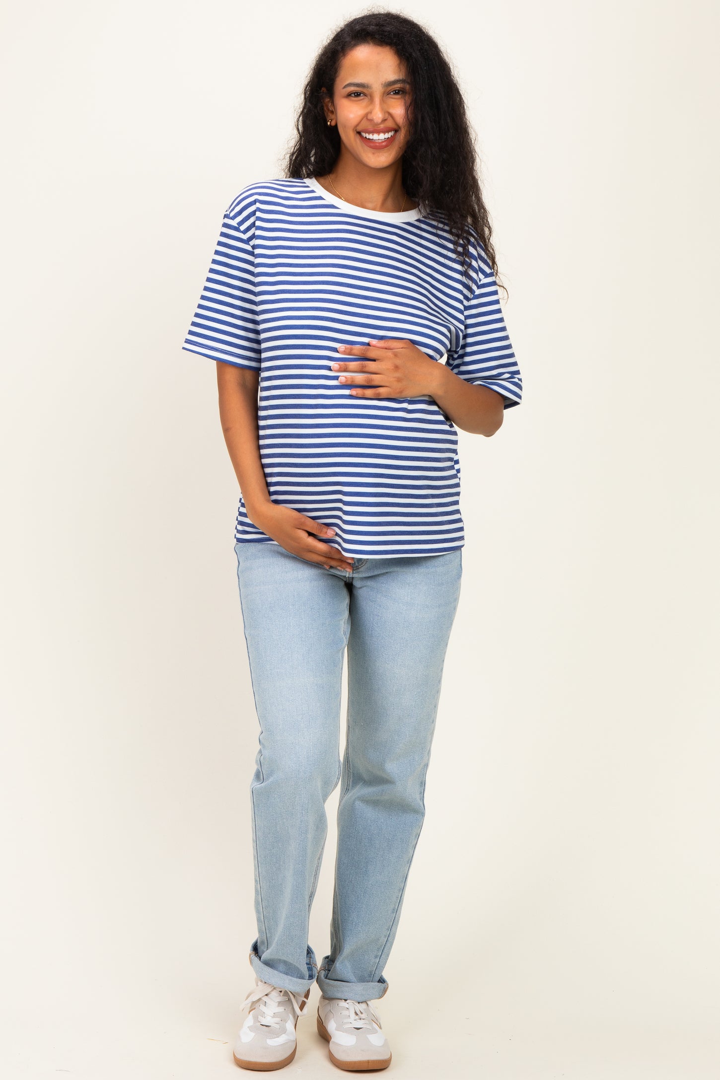Royal Blue Oversized Striped Maternity Tee