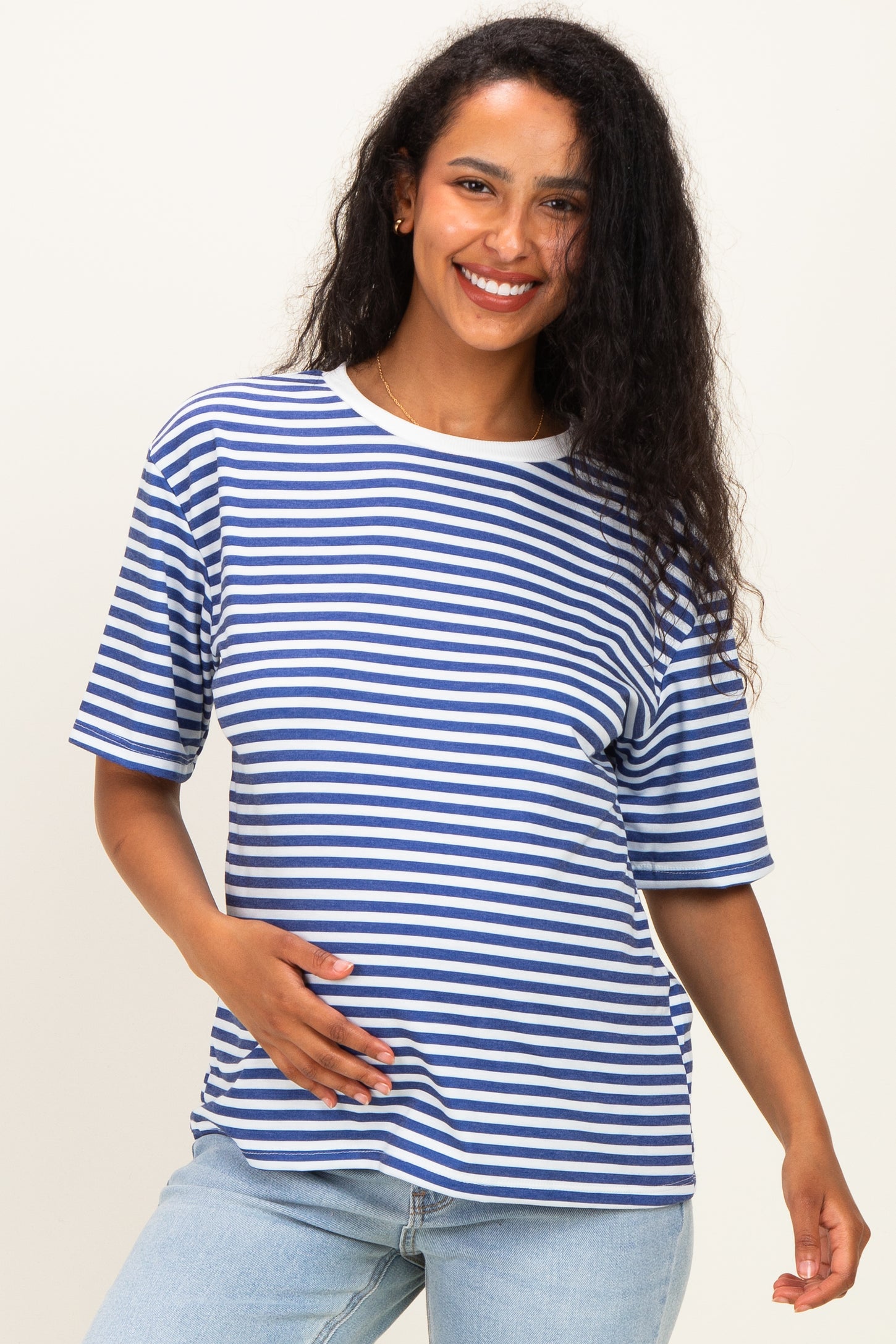 Royal Blue Oversized Striped Maternity Tee