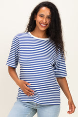 Royal Blue Oversized Striped Maternity Tee