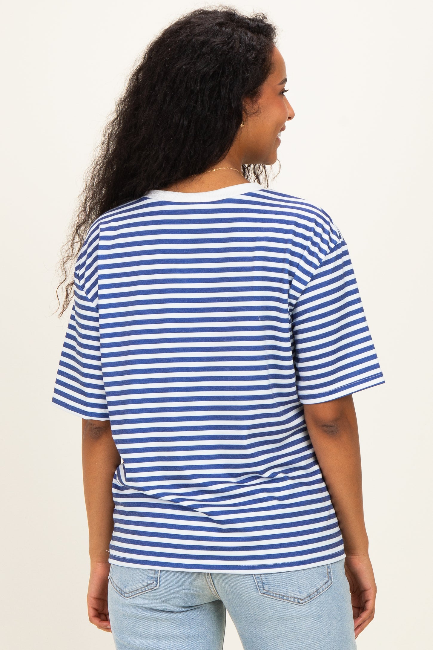 Royal Blue Oversized Striped Maternity Tee