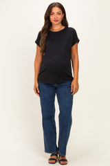 Black Rolled Cuff Sleeve Relaxed Fit Maternity Tee