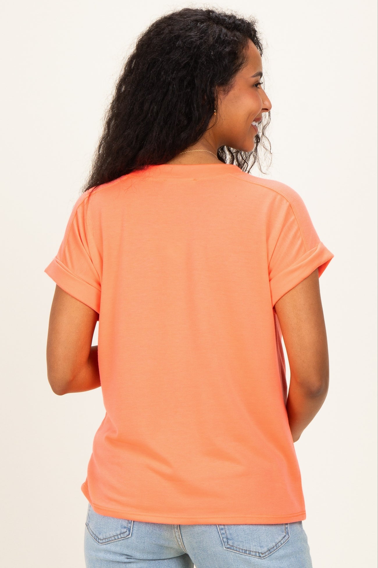 Coral Rolled Cuff Sleeve Relaxed Fit Maternity Tee