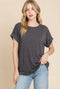 Charcoal Rolled Cuff Sleeve Relaxed Fit Tee