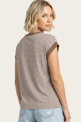 Mocha Striped Contrast Trim Top