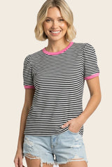 Navy Short Striped Puff Sleeve Maternity Top