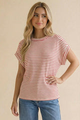 Red Striped Dolman Short Sleeve Maternity Top