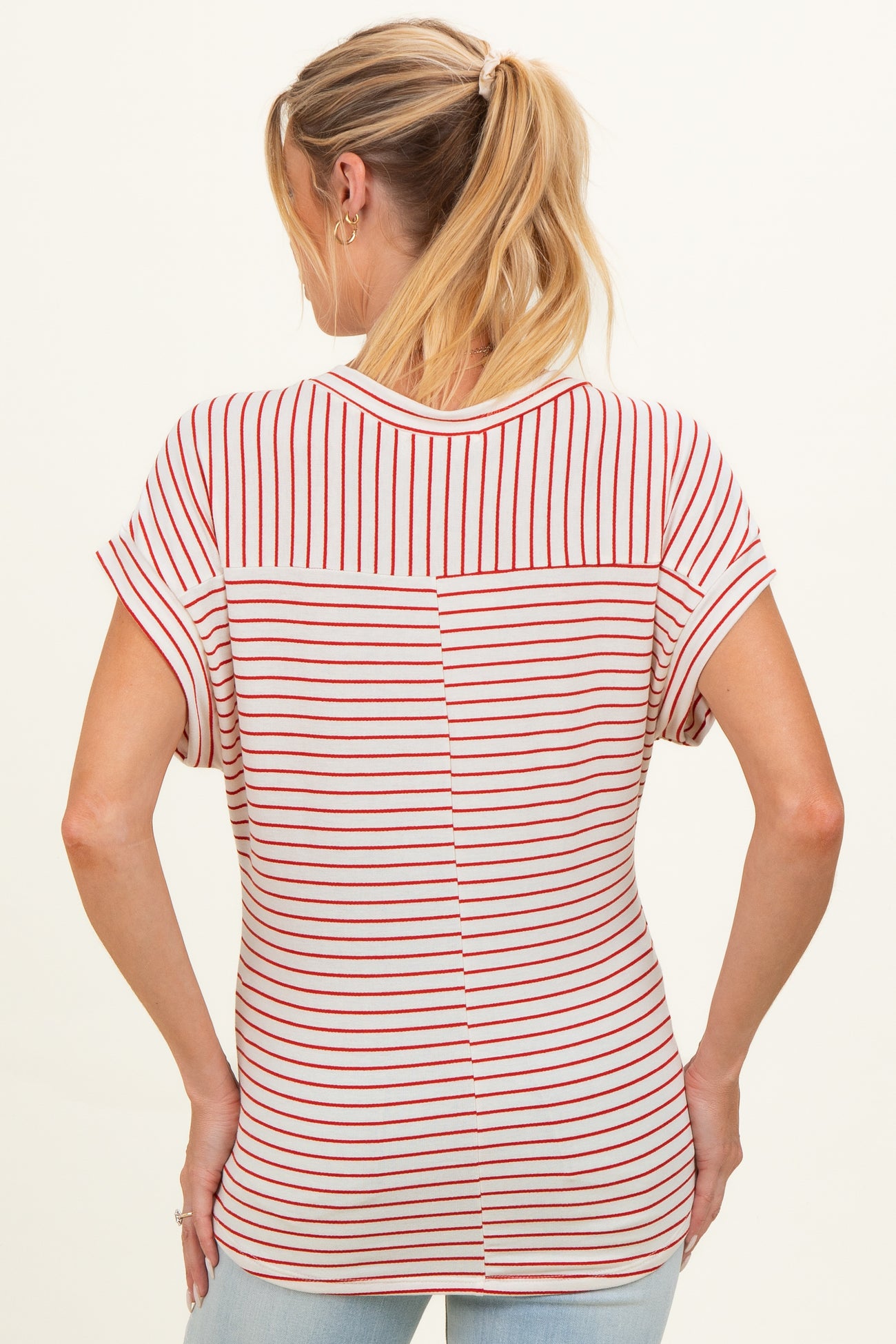 Red Striped Dolman Short Sleeve Maternity Top