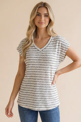 Ivory Striped Knit Maternity V-Neck Top