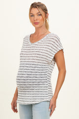 Ivory Striped Knit Maternity V-Neck Top