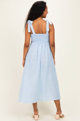 Light Blue Floral Stripe Bow Strap Maternity Dress