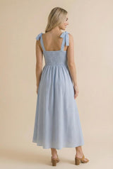 Light Blue Floral Stripe Bow Strap Dress