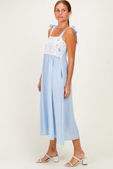 Light Blue Floral Stripe Bow Strap Dress