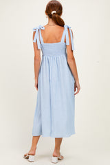 Light Blue Floral Stripe Bow Strap Dress