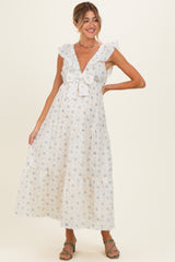 Cream Floral Front Bow Open Back Maternity Midi Dress