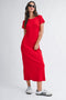 Red Basic Crewneck Midi Dress