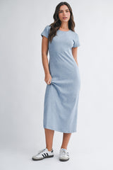 Blue Basic Crewneck Midi Dress