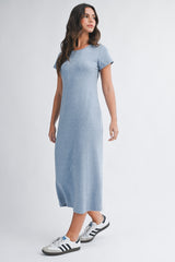 Blue Basic Crewneck Midi Dress