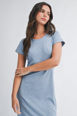 Blue Basic Crewneck Midi Dress