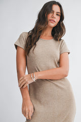Light Brown Basic Crewneck Midi Dress