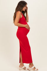 Red Low Back Square Neck Maternity Maxi Dress