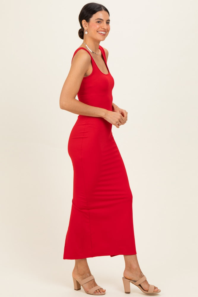 Red Low Back Square Neck Maxi Dress