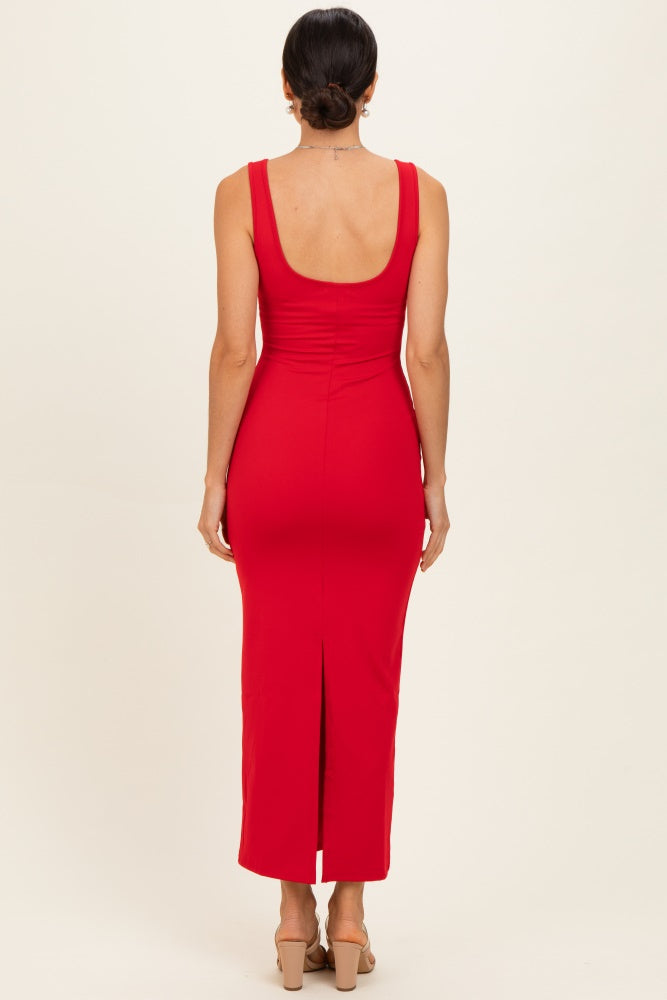 Red Low Back Square Neck Maxi Dress