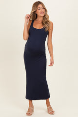 Navy Low Back Square Neck Maternity Maxi Dress