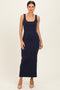 Navy Low Back Square Neck Maxi Dress