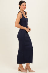 Navy Low Back Square Neck Maxi Dress