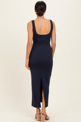Navy Low Back Square Neck Maxi Dress