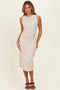 Beige Sleeveless Waist Tie Midi Dress