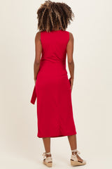 Fuchsia Sleeveless Waist Tie Maternity Midi Dress