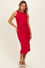 Fuchsia Sleeveless Waist Tie Maternity Midi Dress