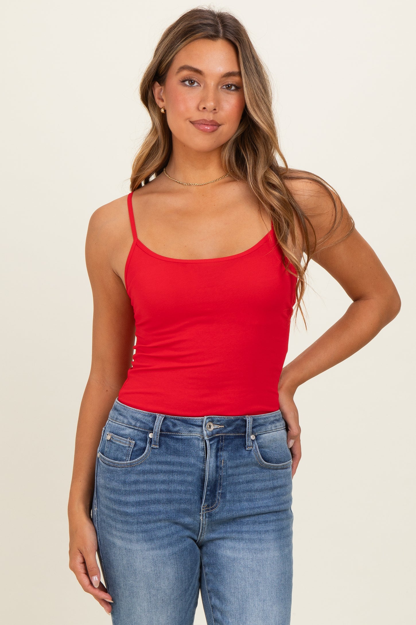 Red Basic Adjustable Strap Cami