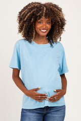 Blue Maternity Crew Neck T-Shirt