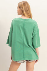 Green Washed Oversized Crew Neck Top