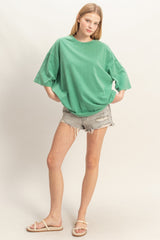 Green Washed Oversized Crew Neck Top
