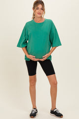 Green Washed Oversized Crew Neck Maternity Top