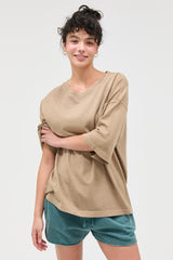 Mocha Pigment Oversized Half-Sleeve Maternity T-Shirt
