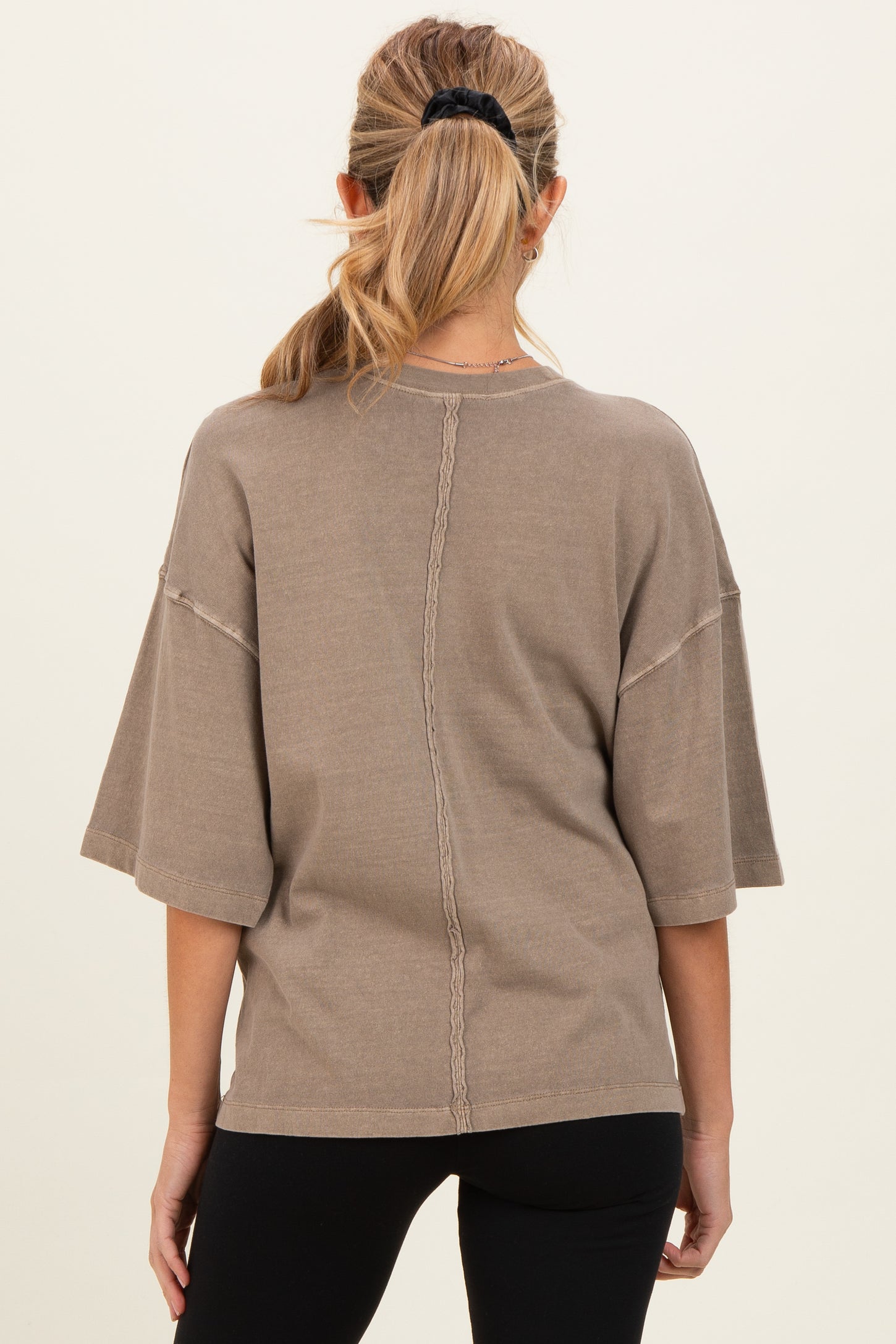 Mocha Pigment Oversized Half-Sleeve Maternity T-Shirt